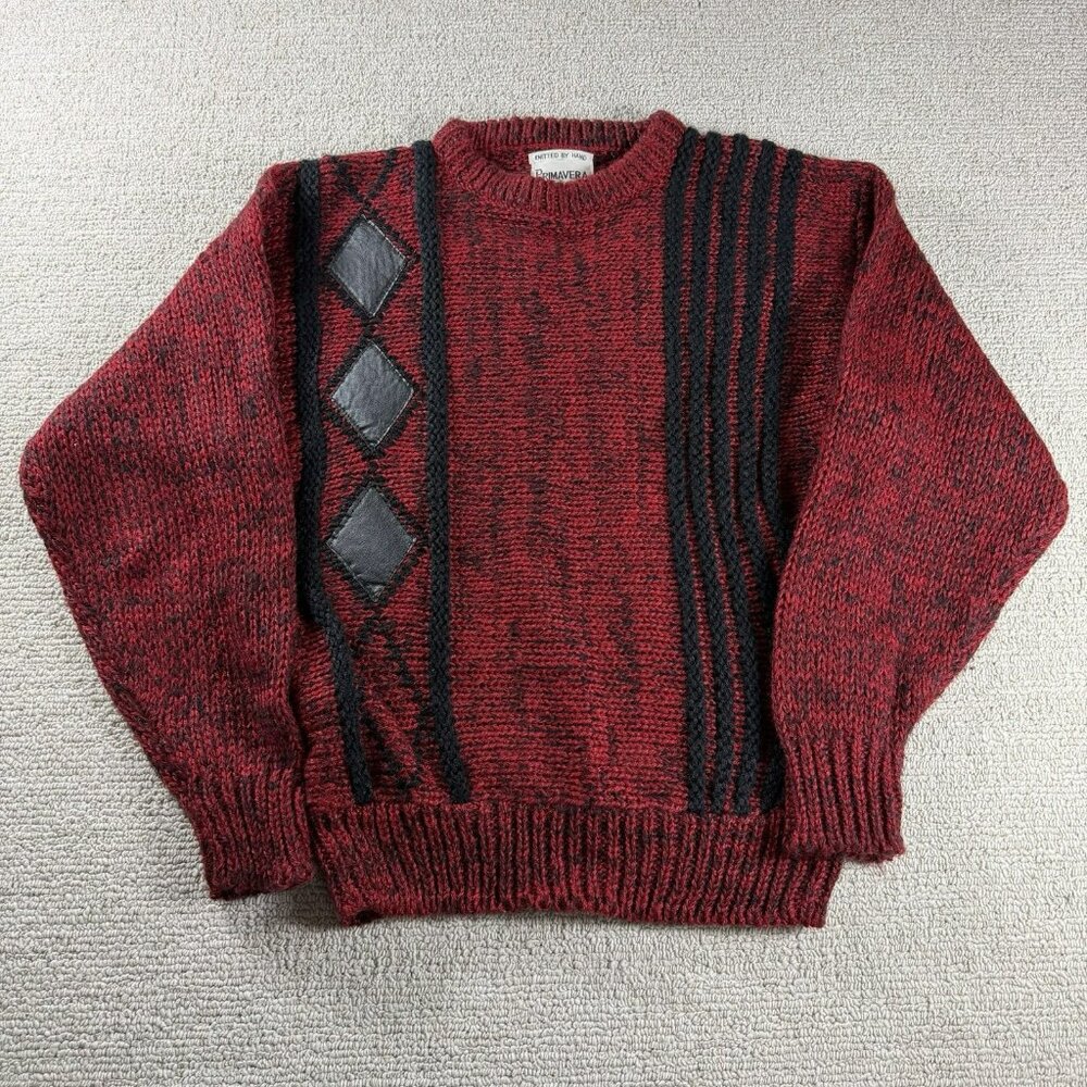 Vintage Primavera Textured Knit Hand Knitted Sweater Red Black Men’s Size M